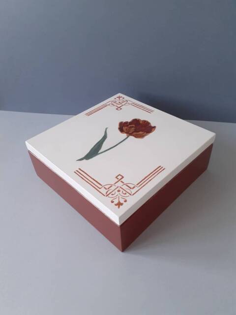 Hand-Painted Wooden Storage Box With Lid Decoupage Floral Design - image 1