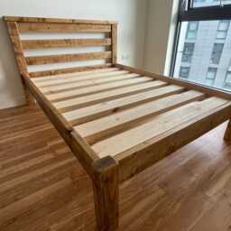 Chunky Rustic Pine Wood Bed Frame With Headboard - thumbnail 2