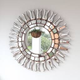 Peruvian Silver Round Mirror 60 cm Handmade Wall Decor - Carved Wood Elegant Decorative For Living Room Bedroom Bathroom Entryway - thumbnail 3