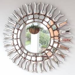 Peruvian Silver Round Mirror 60 cm Handmade Wall Decor - Carved Wood Elegant Decorative For Living Room Bedroom Bathroom Entryway - thumbnail 2