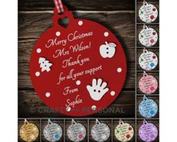 Personalised Teacher Christmas Gift Wooden Bauble Tree Ornament Thank You Present For Tutor Mentor - thumbnail 1