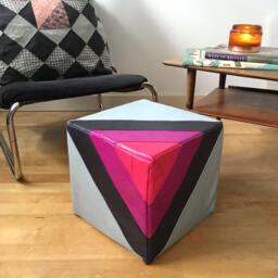 Leather Footstool - Handmade Quilted Pouf Pouffe in Bright Colours Square Ottoman Recycled Sustainable Furniture Housewarming Gift