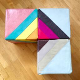 Leather Footstool - Handmade Quilted Pouf Pouffe in Bright Colours Square Ottoman Recycled Sustainable Furniture Housewarming Gift - thumbnail 4