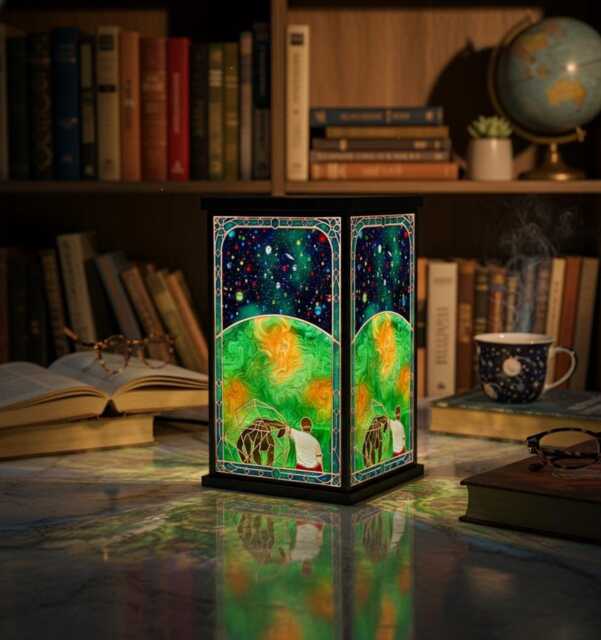 Project Hail Mary Faux Stained Glass Lantern, Sci-Fi Book Inspired Cosmic Night Light, Galaxy Desktop Lamp, Unique Fan Gift, Rocky - image 1