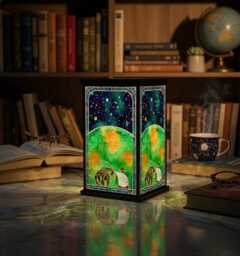 Project Hail Mary Faux Stained Glass Lantern, Sci-Fi Book Inspired Cosmic Night Light, Galaxy Desktop Lamp, Unique Fan Gift, Rocky - thumbnail 1