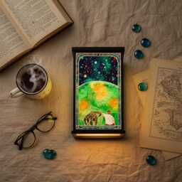 Project Hail Mary Faux Stained Glass Lantern, Sci-Fi Book Inspired Cosmic Night Light, Galaxy Desktop Lamp, Unique Fan Gift, Rocky - thumbnail 2