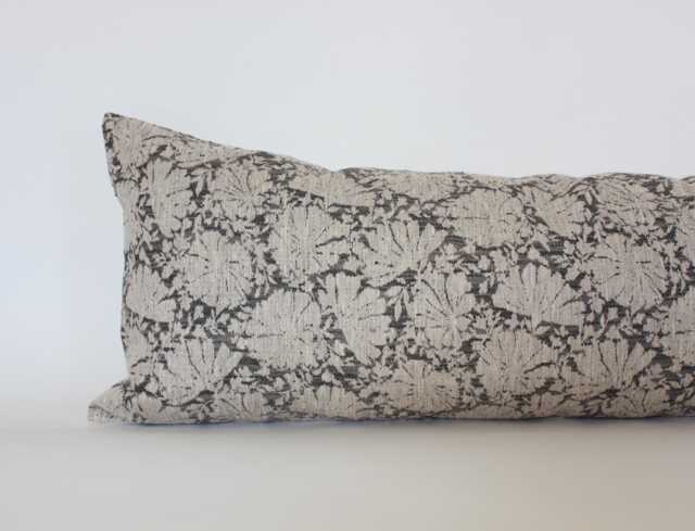 Oversized Lumbar Pillow, Floral Dark Gray Pillow Cover For Sofa, Neutral Long Lumbar, Charcoal Cushion -- Charlotte - image 1