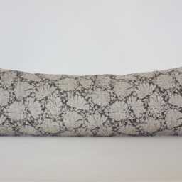 Oversized Lumbar Pillow, Floral Dark Gray Pillow Cover For Sofa, Neutral Long Lumbar, Charcoal Cushion -- Charlotte - thumbnail 3