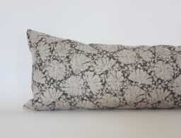 Oversized Lumbar Pillow, Floral Dark Gray Pillow Cover For Sofa, Neutral Long Lumbar, Charcoal Cushion -- Charlotte - thumbnail 1