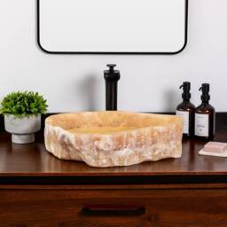 Natural Stone Vessel Bathroom Sink, Chiseled Honey Onyx, Vanity Sink - thumbnail 3
