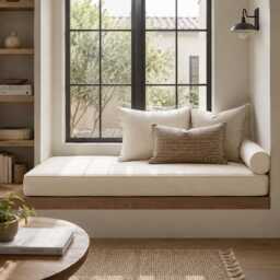 Custom Cotton Bench Cushion With Foam, Window Seat Cushion, 49 Colors - thumbnail 1