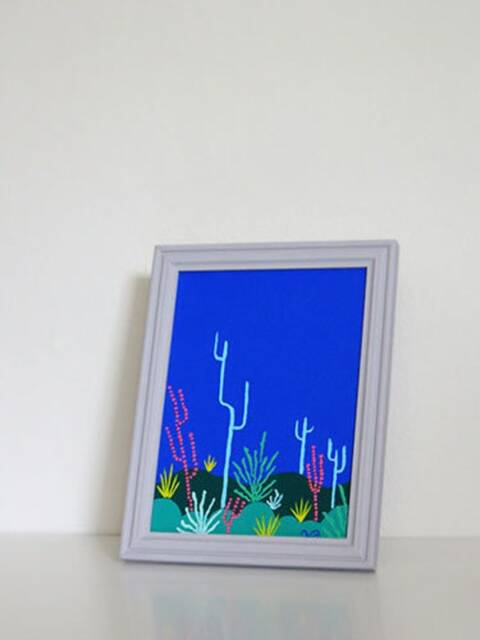 Mini Cactus Art Canvas, Framed Original Painting, Art, Botanical Flora, Nature, Palm Springs Garden, Wall Desk Pop - image 1