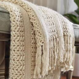 Knitted Beige Throw Woven Couch Soft Cosy Bed Armchair Blanket Comfy Hand Gifts Christmas Giftgifts For Her/Him - thumbnail 2