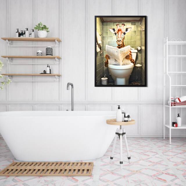 Giraffe On The Toilet Poster - Bathroom Wall Art Animal Home Decor in A Variety Of Sizes - image 1