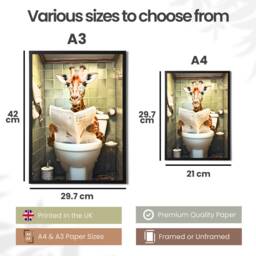 Giraffe On The Toilet Poster - Bathroom Wall Art Animal Home Decor in A Variety Of Sizes - thumbnail 3