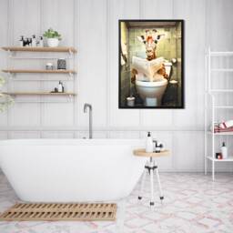 Giraffe On The Toilet Poster - Bathroom Wall Art Animal Home Decor in A Variety Of Sizes - thumbnail 1