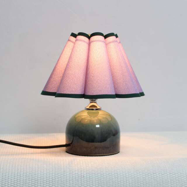 Handmade Purple Fabric Table Lamp Dark Green Ceramic Base-58# - image 1