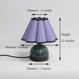 Handmade Purple Fabric Table Lamp Dark Green Ceramic Base-58# - thumbnail 2