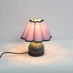 Handmade Purple Fabric Table Lamp Dark Green Ceramic Base-58# - thumbnail 4