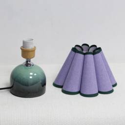 Handmade Purple Fabric Table Lamp Dark Green Ceramic Base-58# - thumbnail 3