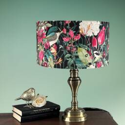 Green & Pink Tropical Birds Velvet Drum Lampshade - thumbnail 3