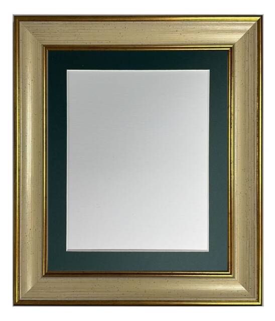 Scandi Cream & Gold Picture Frame With Dark Green Mount - image 1