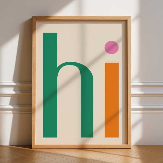 Hi Word Print, Unframed Art, Typography Poster Quotes, Simple, Hello, Wall Retro, Trendy, Minimalist, Poster, Bright, Funky Simple - image 1