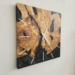 Custom Square Olive Wood & Resin Wall Clock Live Edge Rustic Decor - thumbnail 3
