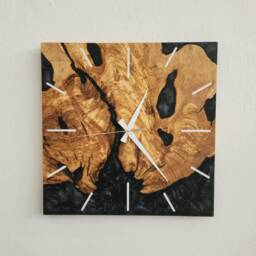 Custom Square Olive Wood & Resin Wall Clock Live Edge Rustic Decor - thumbnail 2