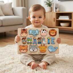 Personalized Animal Name Puzzle, Custom Wooden Baby Toy Story Inspired Letter Design, Baby Shower Gift, Montessori Learning