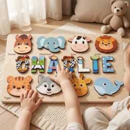 Personalized Animal Name Puzzle, Custom Wooden Baby Toy Story Inspired Letter Design, Baby Shower Gift, Montessori Learning - thumbnail 3