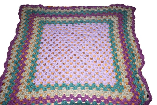 Crib Afghan, Crochet Baby Heirloom Blanket, Granny Purple Square Afghan - image 1