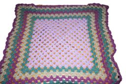 Crochet Granny Square Baby Afghan, Purple Teal Gray Mulberry, Heirloom Blanket