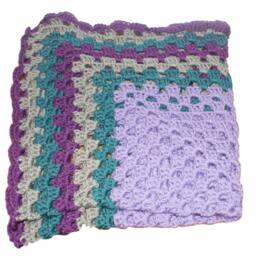 Crib Afghan, Crochet Baby Heirloom Blanket, Granny Purple Square Afghan - thumbnail 2