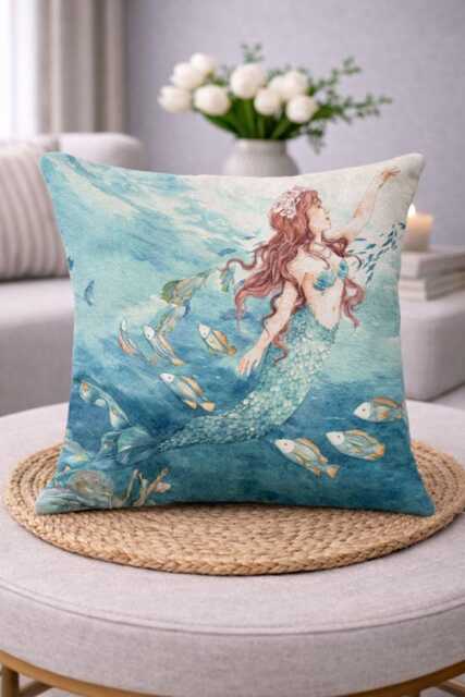45cm X Mermaid Cushion Cover/Ocean Beach Sea Fish Theme Pillow - image 1
