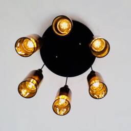 Wine Bottle Industrial Light Fixture - Chandelier Made From 6 Bottles For Home & Bar Lighting - thumbnail 3