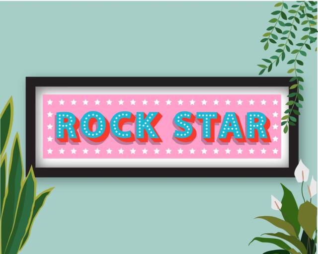 Framed Rock Star Print, Cool Kids Panoramic Typography Rockstar Music Teen Bedroom Print - image 1