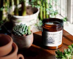 Greenhouse Scented Candle - Succulents & Garden Dirt in Amber Glass Jar - thumbnail 1