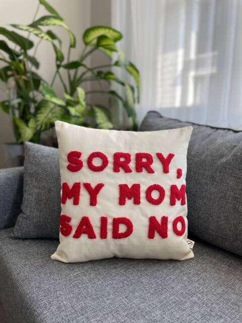 Tufted Punch Needle Pillow Cover, Handmade Linen Cushion Case, Funny Mom Gift - image 1