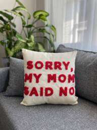 Tufted Punch Needle Pillow Cover, Handmade Linen Cushion Case, Funny Mom Gift - thumbnail 1