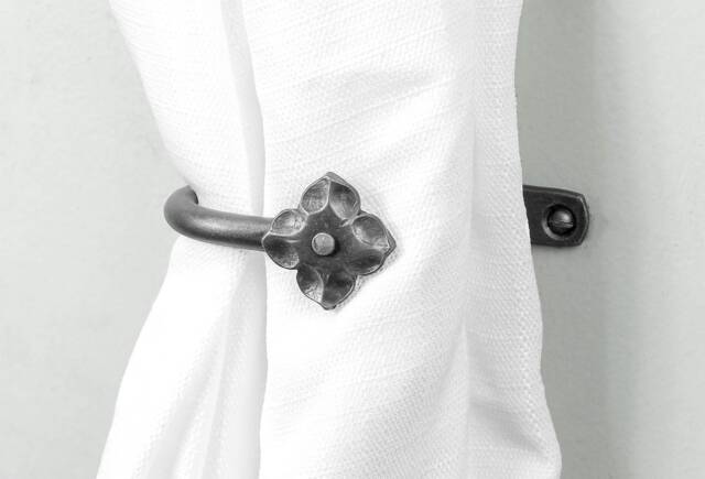 Small Forged Iron Flower Curtain Tie Backs - Rosette Holdbacks, Pair - image 1