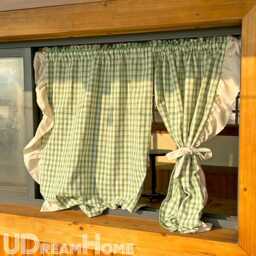 2 Panels Green Gingham Cafe Curtains Valances With Ruffles, Farmhouse Country Kitchen Curtains, Linen Half Custom Sizes - thumbnail 2