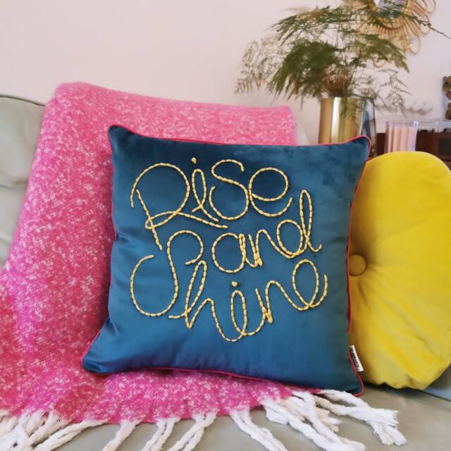 Rise & Shine Embroidered Velvet Cushion