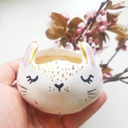 Easter Table Decor, Tiny Planter, Bunny Handmade Ceramic Mini Succulent Rabbit, Animal Planter - thumbnail 3