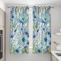 Watercolor Blue Flower Curtains, Botanical Print Drapes, Custom Made Window Panels For Modern Calm Living Room - thumbnail 3