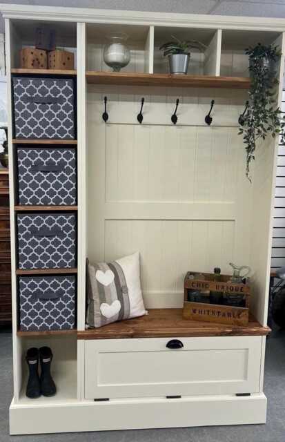Handmade Pine Hall Bench With Storage, Cream Farrow & Ball Finish - image 1