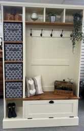 Handmade Pine Hall Bench With Storage, Cream Farrow & Ball Finish - thumbnail 1