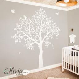 White Tree Wall Mural. Large Baby Nursery Decal. With Birds -Nt043 - thumbnail 1