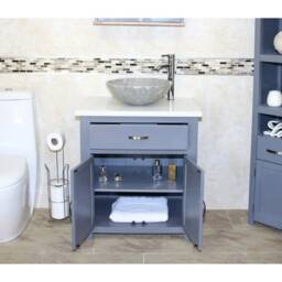 Bathroom Vanity Grey Painted Wash Stand White Quartz Marble Stone Basin 502Gwqsbc - thumbnail 3