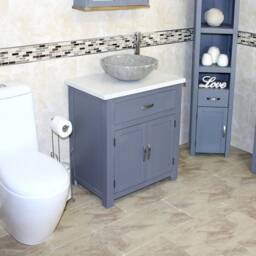 Bathroom Vanity Grey Painted Wash Stand White Quartz Marble Stone Basin 502Gwqsbc - thumbnail 1